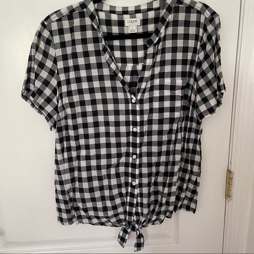 J Crew Black and White Checker Print Button Front Top